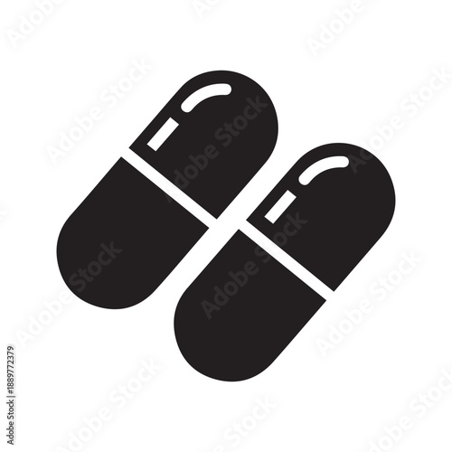 Two Medical Capsules Pill Icon Vector Illustration for Healthcare and Pharmacy
