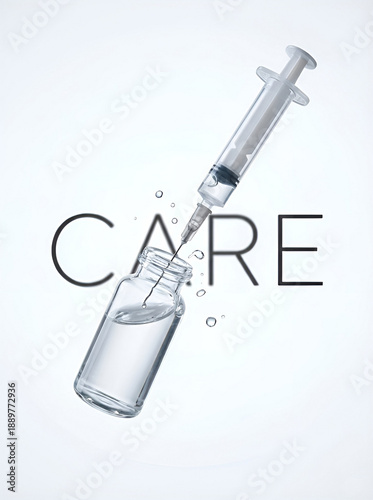 Medical Care - Syringe and Glass Vial Vaccine Illustration with Health Branding Concept