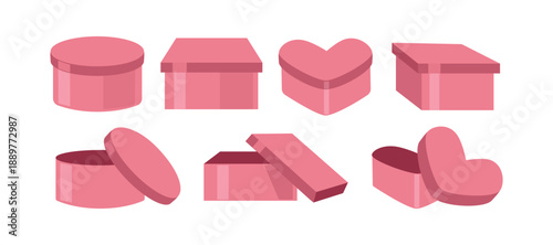 Collection of Pink Gift Boxes in Various Shapes. Chocolate box set. Collection of gift box. Birthday box. Valentine gift.