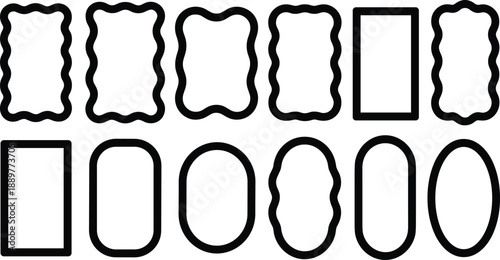 Twelve black outline shapes with wavy and straight edges