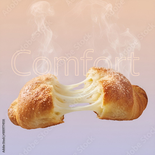 Comfort Food - Warm Freshly Baked Croissant Pulling Apart with Melted Stretchy Cheese