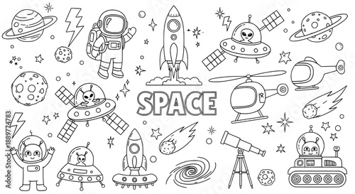 Space outline drawing elements collection