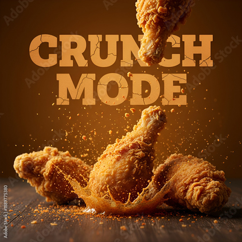 Fried Chicken Crunch Mode Poster - Crispy Fast Food Restaurant Marketing Banner Graphic
