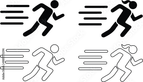 fast running man woman icon set vector illustration design logo 