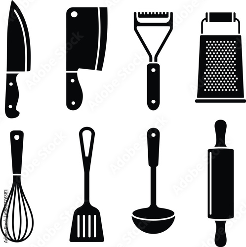 Black Kitchen Utensils Set knife cleaver