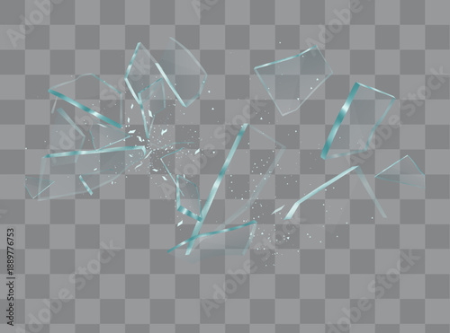 Shards of broken glass. Abstract explosion. Realistic vector background.