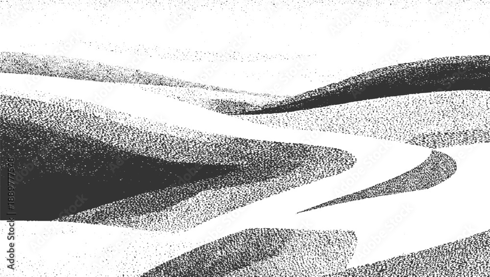Obraz premium Abstract stippled landscape of rolling dunes and valleys in monochrome texture pattern
