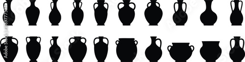 Ancient Pottery Collection: A collection of various ancient pottery silhouettes stand elegantly, revealing a captivating range of shapes, sizes.