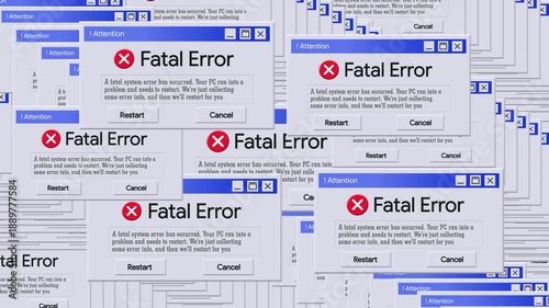 Cascading Windows Fatal Error Overlay. Full Display System Crash Animation on Green Screen Background