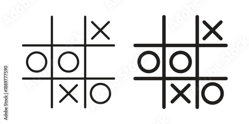 Tic tac toe icons for design. Easily editable stroke. Modern flat design.
