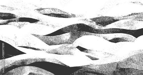 Abstract monochrome textured landscape with rolling hills and valleys