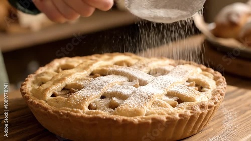 Homemade baked dessert Sprinkle powdered sugar on lattice pie