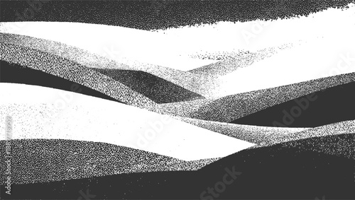 Abstract monochrome landscape with textured rolling hills and sharp shadows