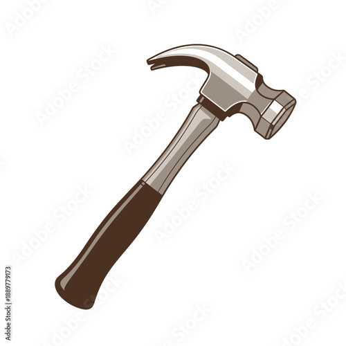 Hammer with brown wooden handle.