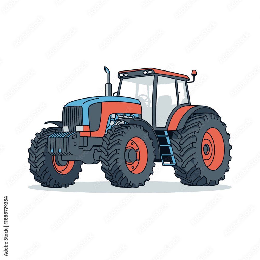 Obraz premium Large orange and blue tractor vehicle.