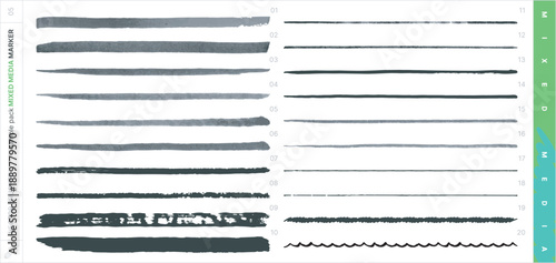 Vector Brushes. Mixed Media Sampler Set. Marker.