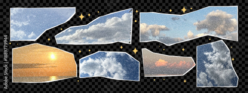 Retro torn paper cloud with halftone dot texture. Vintage photocopy effect for collage, scrapbook journal or punk style background.