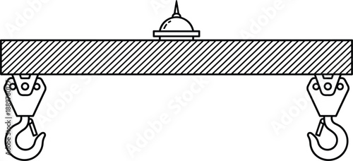 Industrial lifting beam illustration with two heavy-duty crane hooks for construction and cargo handling equipment.