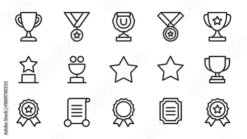   
Minimalist icons representing awards, recognition, and achievement in a clean grid layout.