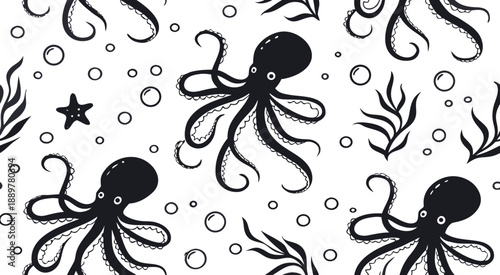 Silhouette octopus seamless pattern vector illustration design