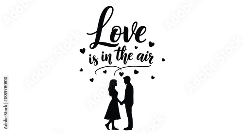 Love is in the air with a couple embracing black silhouette