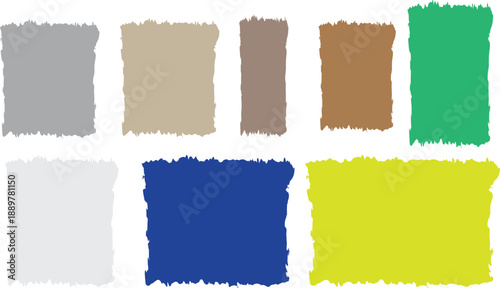 A collection of eight colorful paint swatches in various hues on a white background