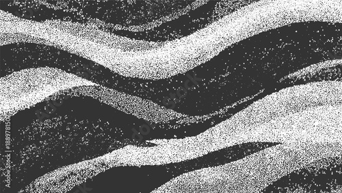 Abstract monochrome stippled texture of flowing wavy lines and organic shapes in black and white