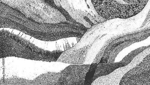 Abstract monochrome textured landscape with swirling patterns and stark contrasts