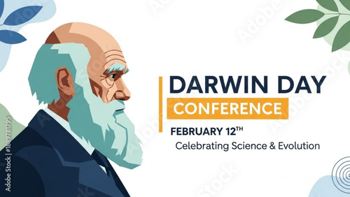 Charles darwin portrait illustration for darwin day conference on science and evolution