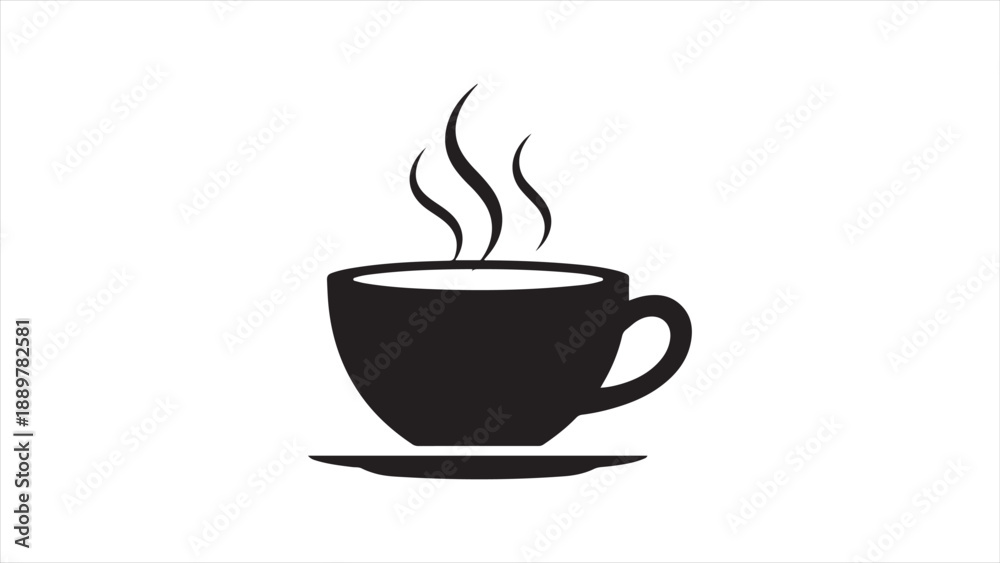 Obraz premium Minimalist Black Coffee Cup with Steam Flat Design Vector Illustration for Relaxation and Break Time