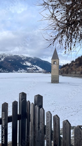 Reschenpass, Reschensee, Kirchturm, Stausee, Italien, 