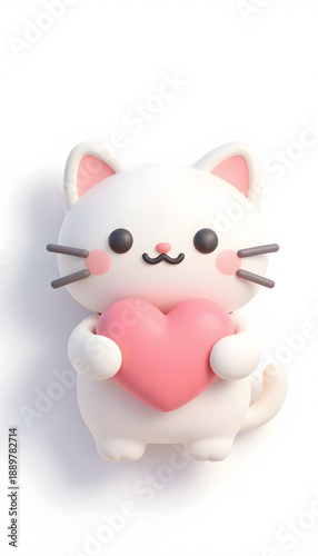 3d cat holding heart icon, kitty cat with heart Valentine’s Day