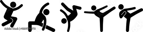 Set of Active People Silhouettes in Various Sport Poses Including Martial Arts Yoga Dancing and Jumping Vector