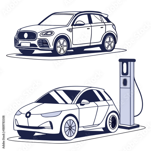Electric cars at charging stations