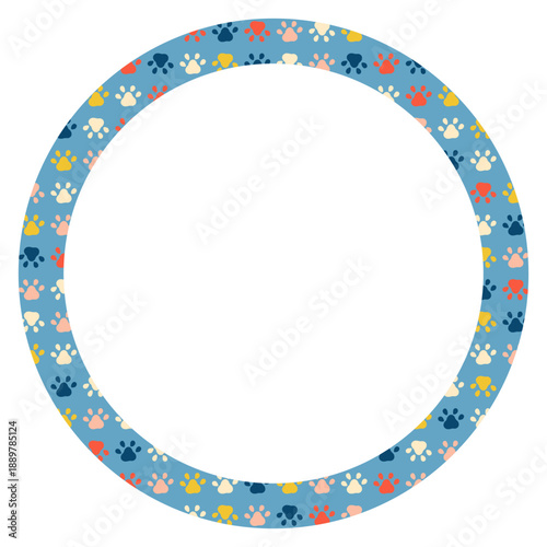 Frame of Hand drawn dog paw silhouette seamless pattern. Abstract background with hand drawn doodle shapes.