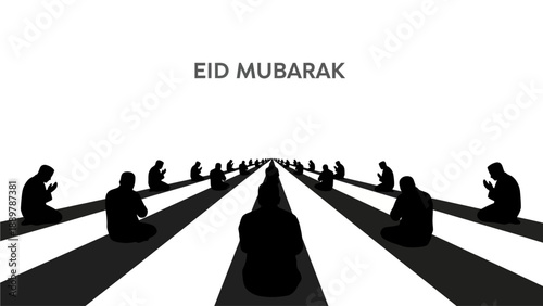 This image presents a warm and emotional Eid Mubarak illustration focusing on family bonding, respect, and shared happiness. The silhouette composition highlights interpersonal connection and cultural