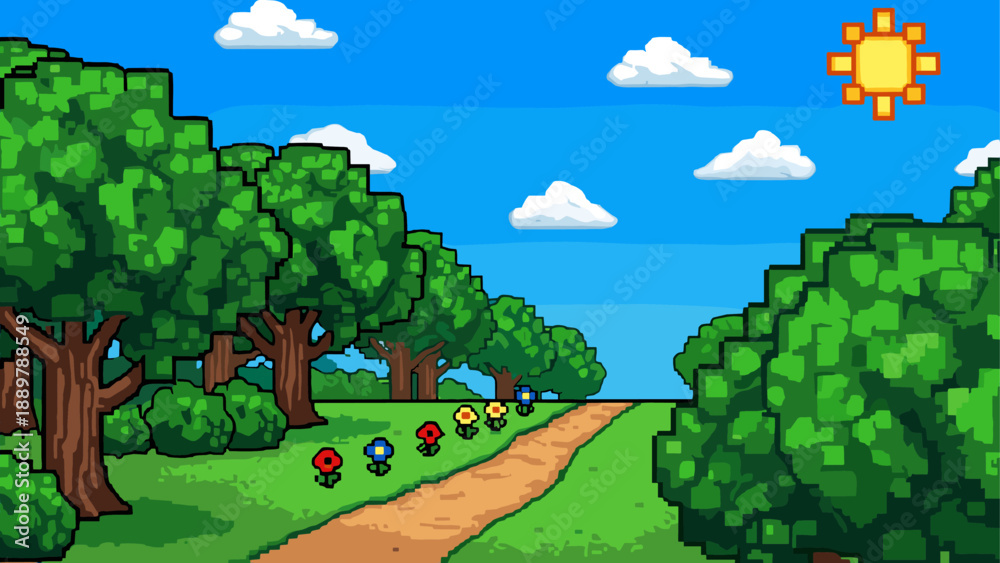 Obraz premium Pixel Art Park Pathway
