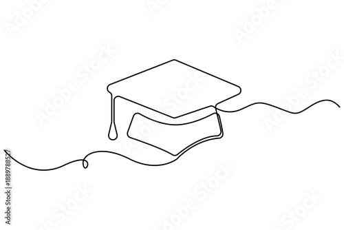 Single line drawing of academic graduation hat learning achievement concept vector illustration
