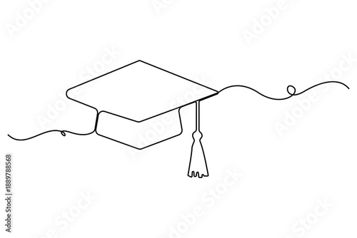 Single line drawing of academic graduation hat learning achievement concept vector illustration
