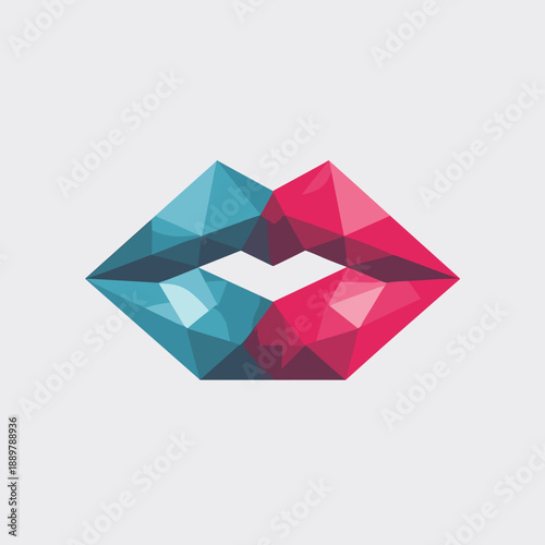 Modern abstract polygonal lips symbolizing romance, kiss and emotional connection in minimalist geometric style