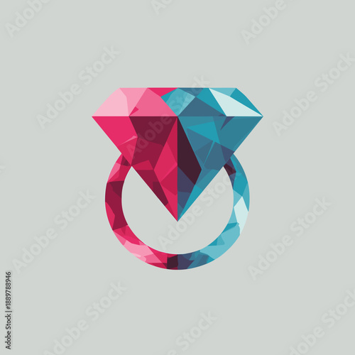 Abstract geometric engagement ring with diamond in modern minimal style