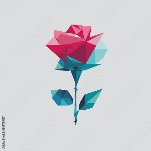 Abstract geometric rose with sharp polygon petals in modern low poly illustration style