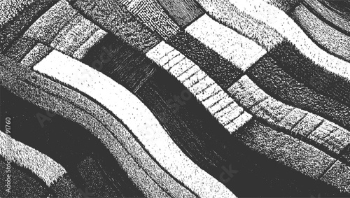 Abstract monochrome textured wavy bands with grainy detail black white