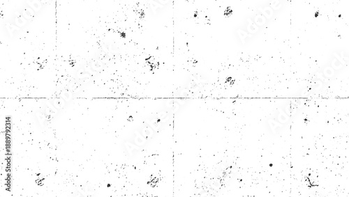 White surface with scattered black speckles and faint horizontal and vertical lines dots grunge