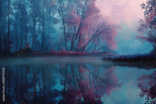 Wallpaper Mural Surreal nature dreamscape combining forest, water and sky, harmonious colors, calm magical atmosphere, cinematic lighting, timeless fine art aesthetic  Torontodigital.ca