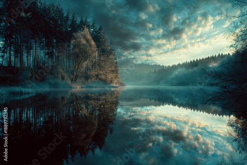 Wallpaper Mural Surreal nature dreamscape combining forest, water and sky, harmonious colors, calm magical atmosphere, cinematic lighting, timeless fine art aesthetic  Torontodigital.ca