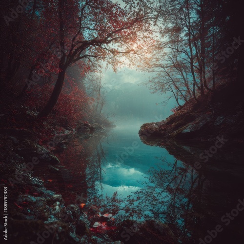 Wallpaper Mural Surreal nature dreamscape combining forest, water and sky, harmonious colors, calm magical atmosphere, cinematic lighting, timeless fine art aesthetic  Torontodigital.ca