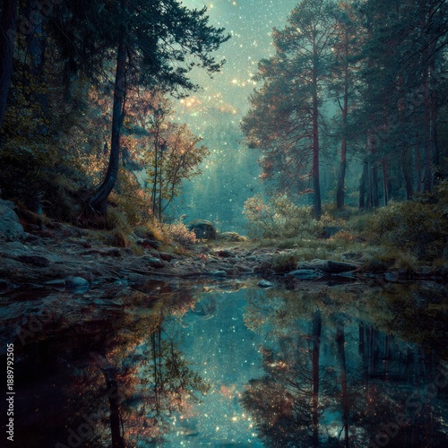 Wallpaper Mural Surreal nature dreamscape combining forest, water and sky, harmonious colors, calm magical atmosphere, cinematic lighting, timeless fine art aesthetic  Torontodigital.ca