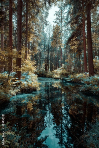 Wallpaper Mural Surreal nature dreamscape combining forest, water and sky, harmonious colors, calm magical atmosphere, cinematic lighting, timeless fine art aesthetic  Torontodigital.ca