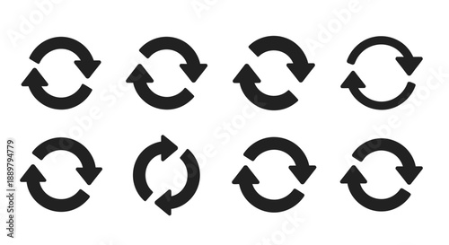 A set of circular arrow symbols representing various concepts of rotation and feedback